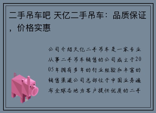 二手吊车吧 天亿二手吊车:品质保证,价格实惠